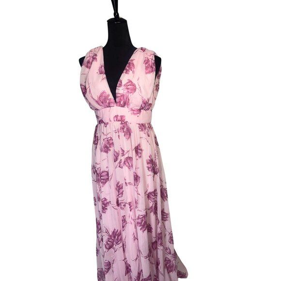 Lulus Pink Floral Romantic Maxi Dress With Deep V-Neck & Sleeveless Design Size - Picture 3 of 13